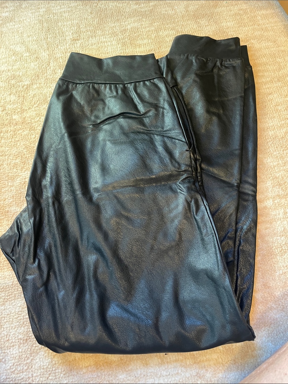 Commando Black Faux Leather Track Joggers